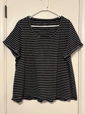 J. Jill Women's Plus S/S Black/White Stripe Everyday Cotton Tee Shirt Top 2X